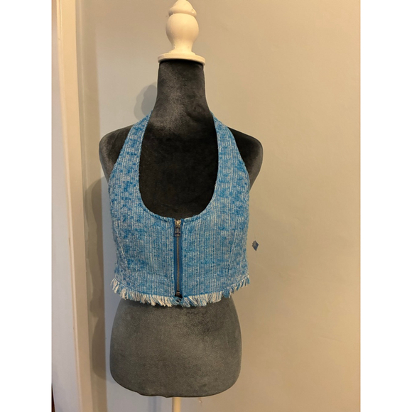 0110 NWT STAUD Bright Blue Halter Top with Fringe Size 10 - Picture 6 of 9